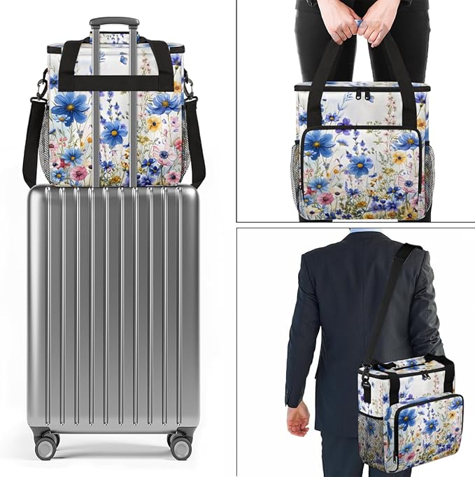 Luminous Flowers Coffee Maker Carrying Bag Portable Travel Storage Tote Bag Compatible with K-Mini or K-Mini Plus Single Serve Coffee Brewer Carrying Case with Multiple Pockets &amp Shoulder Strap