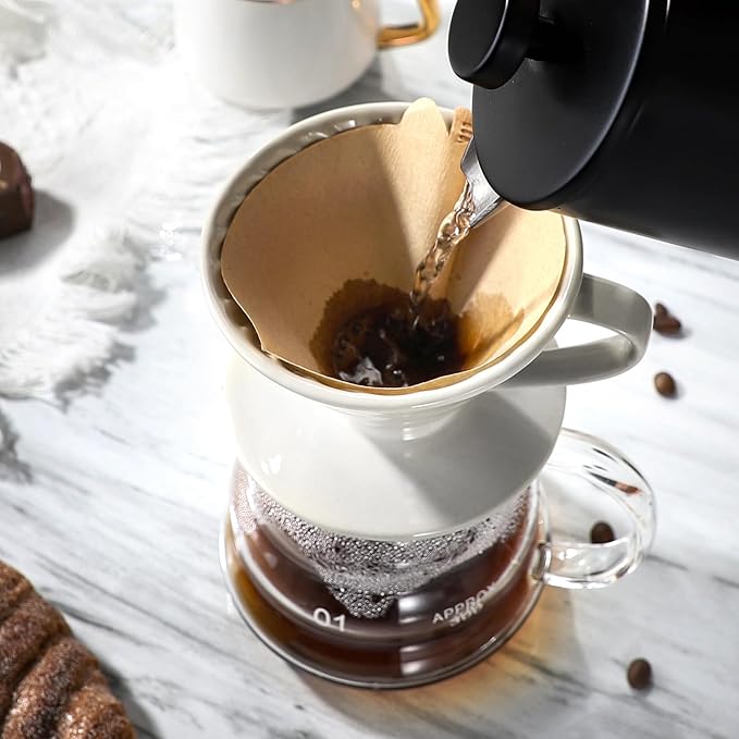 V 60 Ceramic Pour Over Coffee Dripper Reusable Porcelain Portable Pour Over Coffee Maker With 50 V-shaped coffee filtering paper