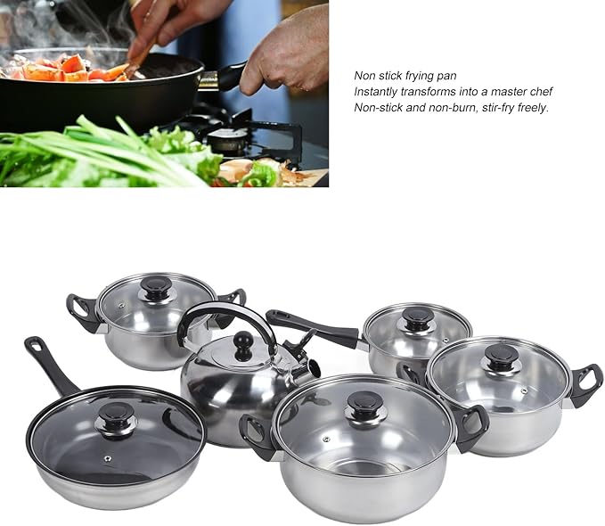 Kitchen Pots and Pans Set 6Pcs Stainless Steel Non Stick Cookware Set with Tempered Glass Lids Handles Soup Pots Milk Pot Kettle Dishwasher and Oven Kitchen Utensils