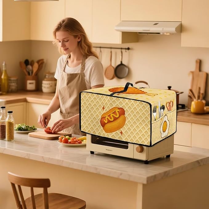 Doojoayie Hot Dog Toaster Cover 6 Slice Bread Making Machine Dust Protector Dust-proof Appliance Covers for Toaster/Small Appliance/Air Fryer
