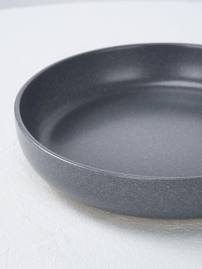 Famiware Milkyway Plates and Bowls Set 12 Pieces Dinnerware Sets and 4 Pieces Pasta Bowls Double Reactive Glaze Sturdy &amp Stackable Stoneware Dishes Set for 4 Matte Dark Charcoal