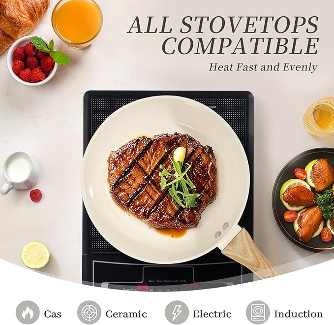 FELAMP Healthy Ceramic Nonstick Cookware Set 7-Piece PFOA/PFOS/Toxin-Free Pots &amp Pans Set for Induction &amp All Stovetops Dishwasher Safe with Glass LidsGift for New Home &amp Chefs