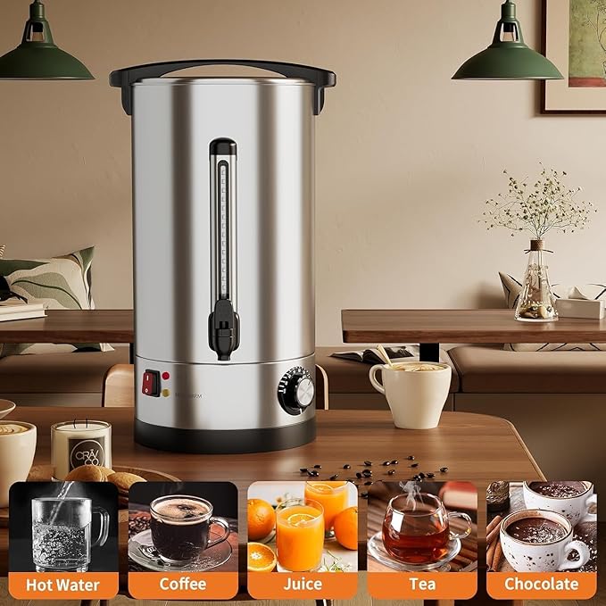 70 Cup 10L Commercial Coffee Maker | Large Capacity Coffee Urn with Double-Wall 304 Stainless Steel | Quick Brew Dispenser for Offices Meetings &amp Large Gatherings Silver