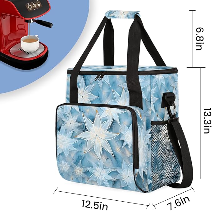 Christmas Flowers Coffee Maker Carrying Bag Xmas Flowers Travel Storage Bag Compatible with K-Mini or K-Mini Plus Single Serve Coffee Brewer Carrying Case with Multiple Pockets &amp Shoulder Strap