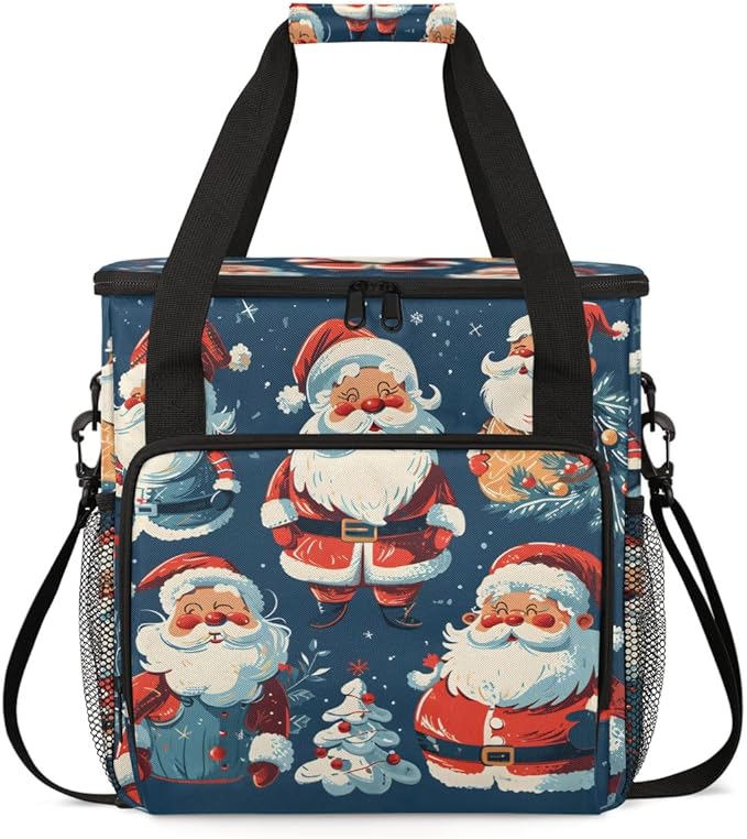 Xmas Santa Claus Coffee Maker Carrying Bag Colorful Santa Claus Travel Storage Bag Compatible with K-Mini or K-Mini Plus Single Serve Coffee Brewer Carrying Case with Pockets &amp Shoulder Strap