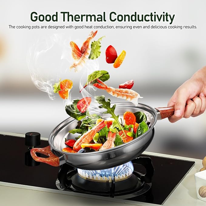 ABOOFAN 6pcs Nonstick Stainless Steel Cookware Set Grain Handles Versatile Pots and Pans for Induction Electric and Gas Stovetops Easy to Clean Cooking Pots Set