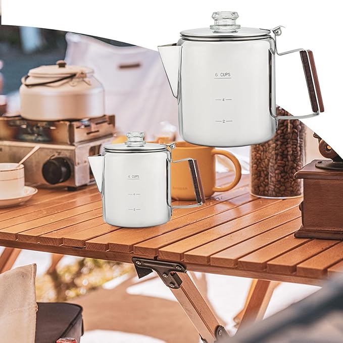 Camping Coffee Pot – Heat-Resistant Stainless Steel Build Quick Brew Portable Percolator Easy-Clean Handle Coffee Maker | Perfect for Outdoor Adventures Picnics Travel Home Kitchen and Group