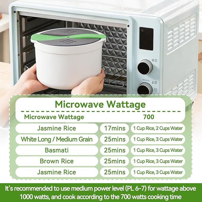 Microwave Rice Cooker Steamer 2L Microwave Rice Steamer Pasta Cooker with Strainer Non-stick Microwave Cookware Set for Rice Pasta Vegetables Quinoa Oatmeal