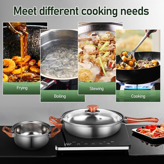 ABOOFAN 6pcs Nonstick Stainless Steel Cookware Set Grain Handles Versatile Pots and Pans for Induction Electric and Gas Stovetops Easy to Clean Cooking Pots Set