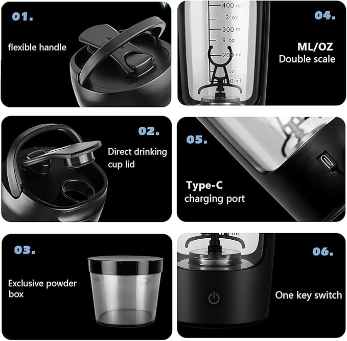Electric Shaker Bottle 650ml Rechargeable Powerful With Powder Compartment For Smooth Protein Shakes Storage