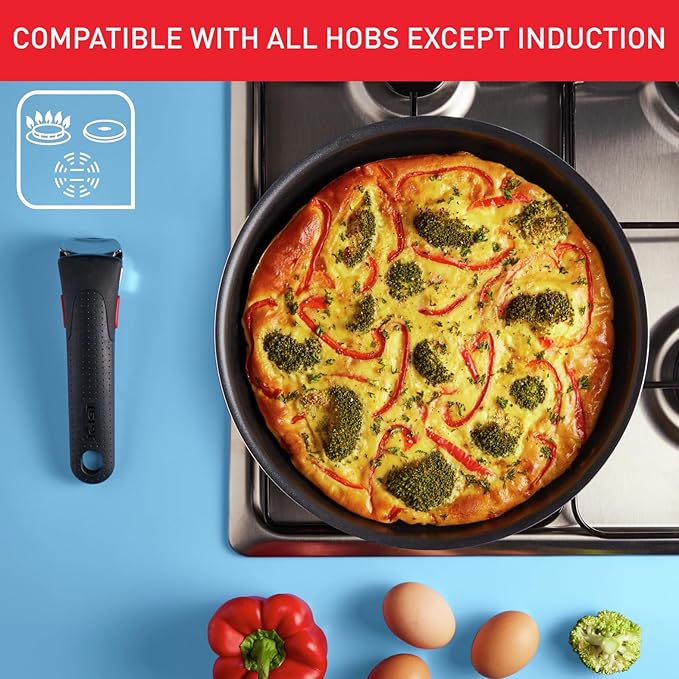 Tefal Ingenio Easy ON 3 Piece Non-Stick Pan Set 24&amp28 cm Frying Pans Bakelite Handle Easy Cleaning Heat Indicator All Hobs Compatible Except Induction Black L1599302