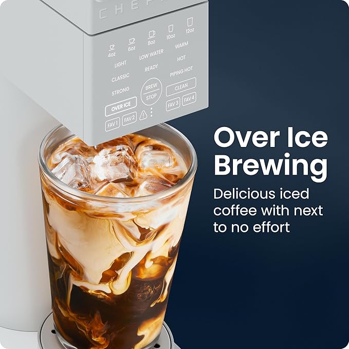 Chefman Caffeinator Single Serve Coffee Maker Brew Kcups &amp Grounds Drip Coffee Machine with Brew Strength Settings Iced Coffee Function 48 oz. Removable Water Reservoir