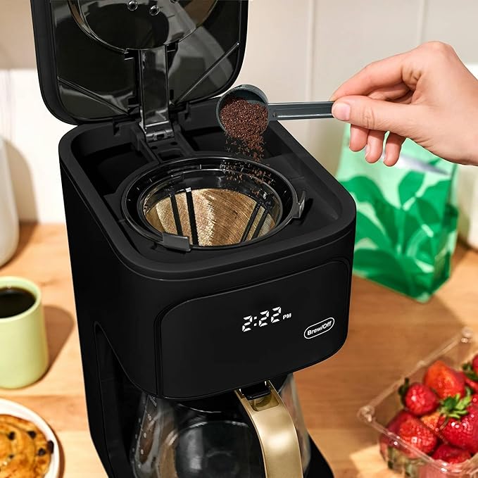 12 Cup Programmable Coffee Maker with Glass Carafe Reusable Filter and Touch Display (Black Sesame)