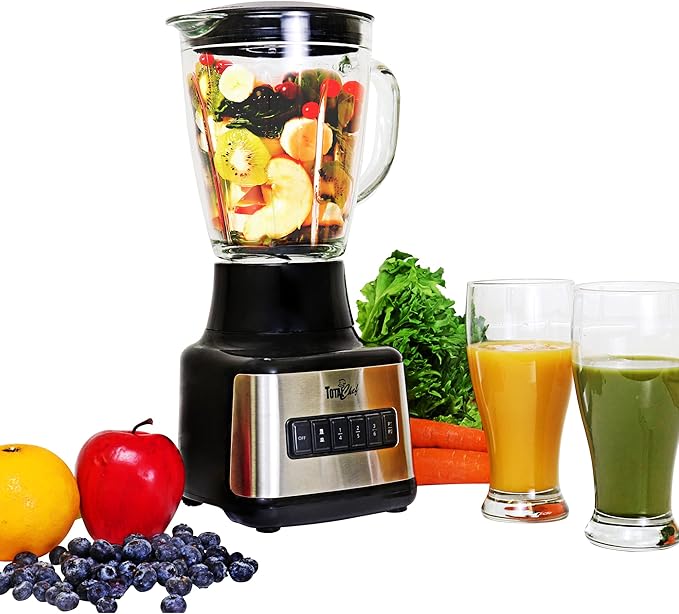 Total Chef Countertop Blender – Electric Mixer for Smoothies Ice Crush &amp Pulse Function Heavy Duty Glass Pitcher licuadora With 6 Speed Kitchen Appliance Dishwasher-Safe Jar Black