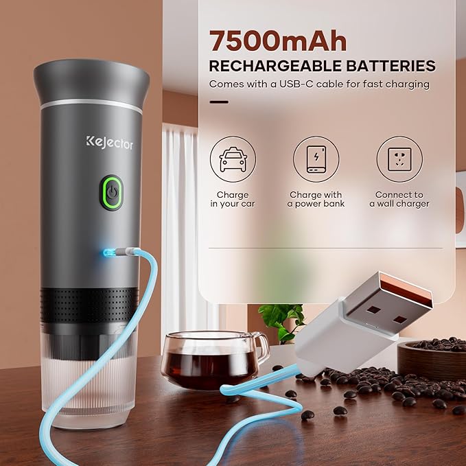 kejector Portable Coffee Maker Espresso Machine for Travel Nano Car Coffee Maker Compatible with Ground Coffee &amp Capsule for RV Hiking Camping Office Travel Espresso Maker Electric Coffee Machin