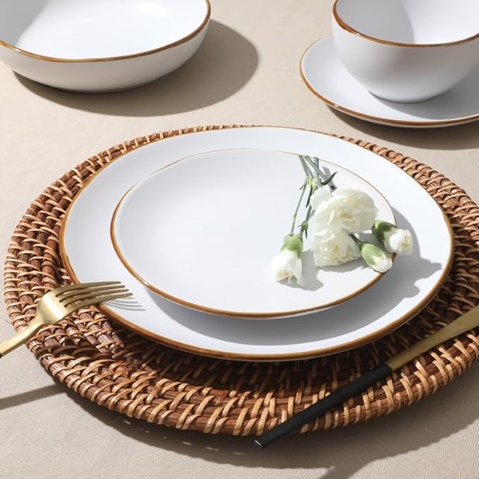 Gibson Home Hazeltine 16-Piece White Stoneware Dinnerware Set – Plates and Bowls Durable Ceramic Kitchen Dinner Set