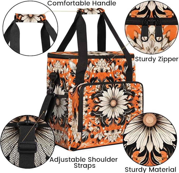 Orange Mandala Coffee Maker Carrying Bag Retro Mandala Travel Storage Bag Compatible with K-Mini or K-Mini Plus Single Serve Coffee Brewer Carrying Case with Multiple Pockets &amp Shoulder Strap
