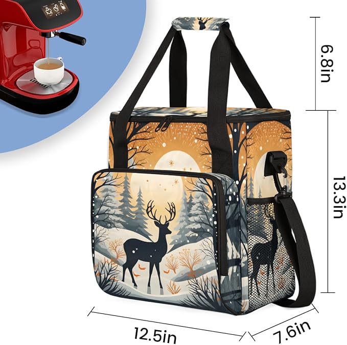 Abstract Elk Coffee Maker Carrying Bag Artistic Elk Travel Storage Bag Compatible with K-Mini or K-Mini Plus Single Serve Coffee Brewer Carrying Case with Multiple Pockets &amp Shoulder Strap