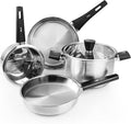 Meythway 𝐔𝐏𝐆𝐑𝐀𝐃𝐄 Stainless Steel Pots and Pans Set Non Toxic 6PCs Kitchen Cookware Sets with Stay-Cool Handles Non-Stick Dishwasher Safe&ampCompatible with All Stovetops(GasElectric&ampIn