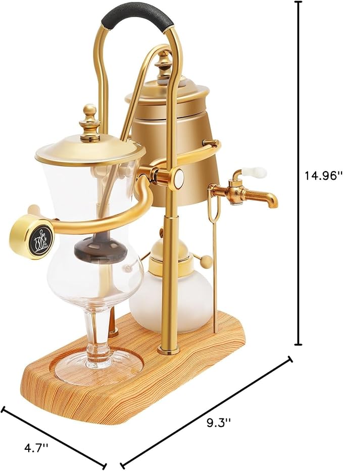 Balance Siphon Coffee Maker Belgian/Belgium Luxury Royal Family Balance Syphon Coffee Maker Vacuum Brewing System 400ml Vintage Gravity Coffee Maker Gold