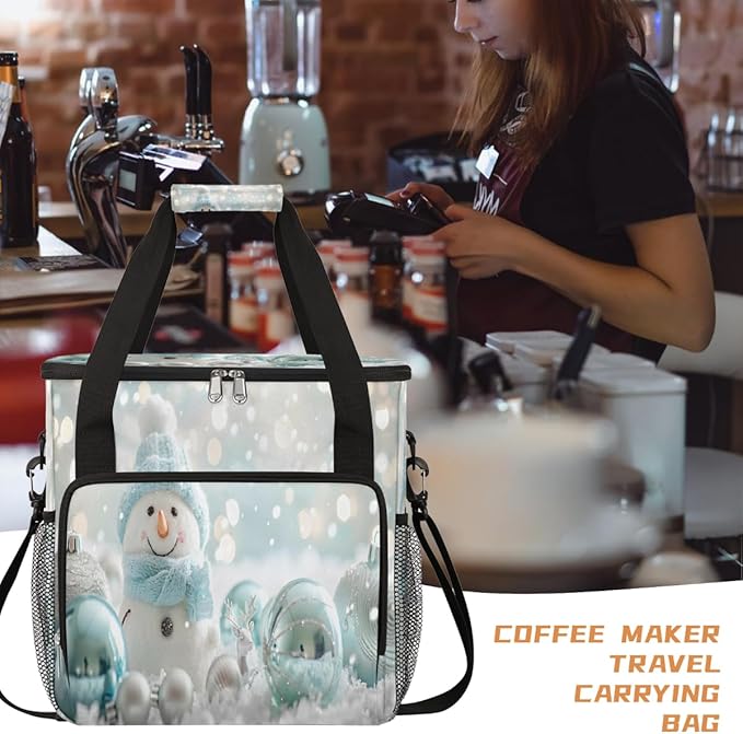 Christmas (743) Coffee Maker Carring Bag Travel Carrying Storage Tote Bag Compatible with Keurig K-Mini or K-Mini Plus Portable Single Serve Coffee Brewer Case with Pockets for K-cup Pods