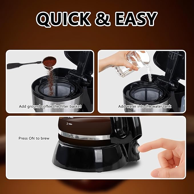 5 Cup Coffee Maker Compact Small Coffee Machine for 1-2 People 0.75L Glass Carafe 2-Hour Auto Shut-Off 650W Fast Brew Space Saving for Apartment Dorm &amp Office