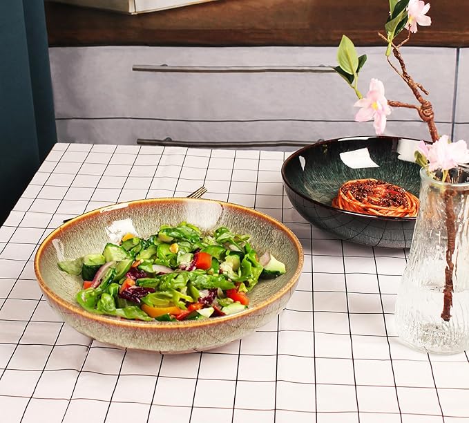 Large Pasta Bowls 56 Oz soup bowl soup plate Set of 2 Serving Salad Dinner deep Plate/Wide Bowl Microwave Oven Dishwasher Safe Kitchen Dinnerware Modern Porcelain Dishes 10 inch
