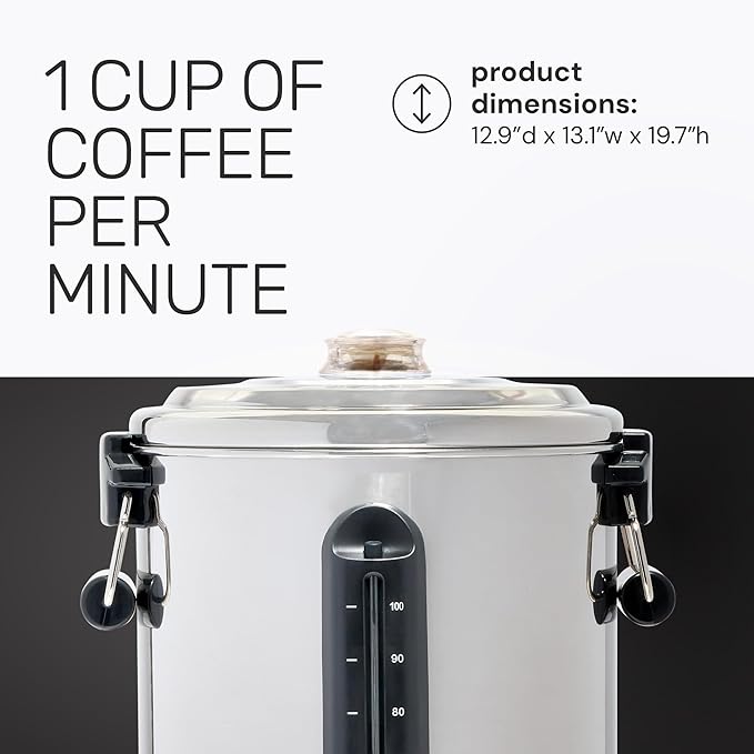 Homecraft 100-Cup Coffee Urn and Hot Beverage Dispenser with Dripless Faucet Quick-Brewing Stainless Steel