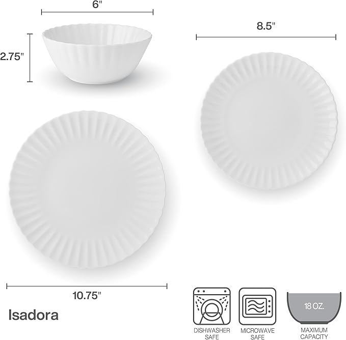 Mikasa Isadora Scalloped Bone China Lightweight Chip Resistant 12 Piece Dinnerware Set Service for 4