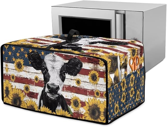 Doojoayie Cow Toaster Cover 8 Slice Kitchen Appliance Covers 22.5x18.5x 13 Bread Machine Dust Protector Modern Home Kitchen Decoration American Flag Print