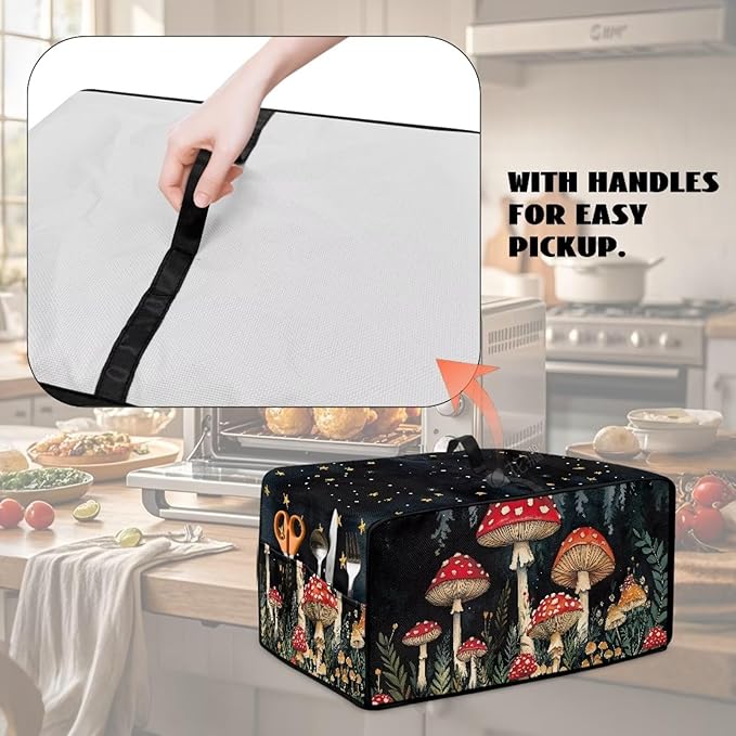 Doojoayie Black Toaster Cover 8 Slice Universal Fit Small Appliance Covers with Top Handle Design Mushroom Print Kitchen Decoration Gift for Mother Wife or Anyone Who Loves to Cook