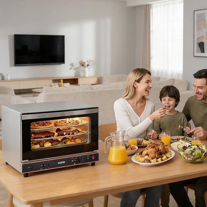 Garvee Commercial Convection Oven Countertop 46L/42Qt 1800W Toaster 3-Tier Electric Oven w/Front Glass Door Trays Wire Racks Clip Gloves 120V