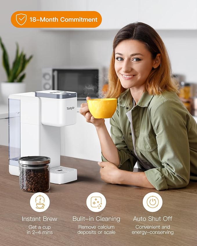 Single Serve Hot &amp Iced Coffee Maker with Strong Brew 40oz Removable Reservoir 6 Brew Sizes Compatible with K Cup and Grounds Compact for Home Office RV and Dorm White (2.0 Version)