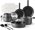 CAROTE 20pcs 4-Ply Premium Hard Anodized Pots and Pans Set Non Stick with Detachable Handle Dishwasher/Oven Safe RV Kitchen Cookware Set Nonstick Induction Cookware Large Capacity Pans and Pot Set