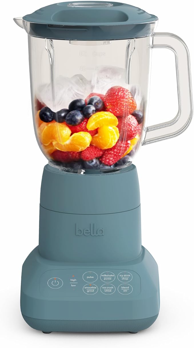 bella 10 Speed Countertop Blender Juicer &amp Smoothie Maker Fits-anywhere™ Kitchenware Slim Flip &amp Store Design Dishwasher Safe 48oz Capacity Pitcher &amp Lid Stainless Steel Blade 450 Wa