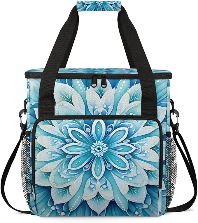 Floral Design Coffee Maker Travel Bag for Keurig K-Mini/K-Mini Plus Insulated Waterproof Tote with Pockets for K-Cup Portable Single-Serve Brewer Case