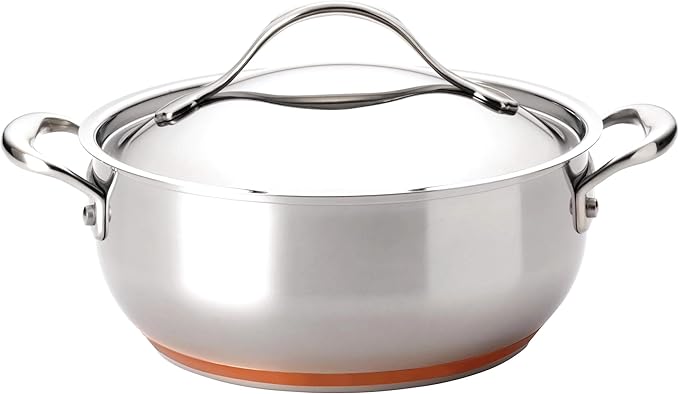 Anolon Nouvelle Stainless Steel Frying Pan/ Fry Pan/ Saute Pan/ Chefpan with Lid - 4 Quart Silver