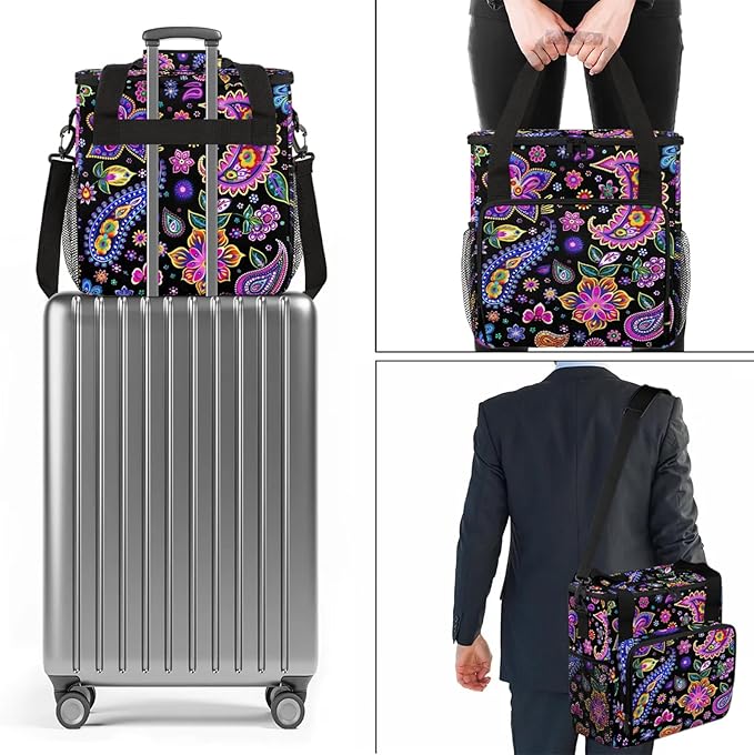 Paisley Floral Boho Travel Coffee Maker Carrying Bag Large Organizer Storage Tote Bag Insulated Reusable Cooler Grocery Bags