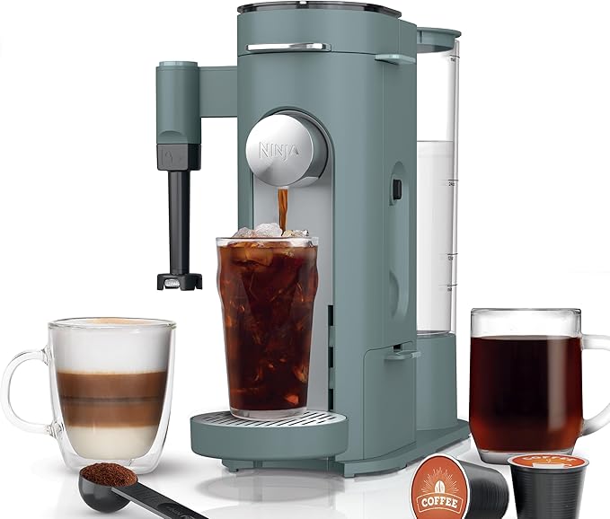 Ninja Pods &amp Grounds Specialty Single-Serve Coffee Maker K-Cup Pod Compatible Built-In Milk Frother 6-oz. Cup to 24-oz. Travel Mug Sizes Iced Coffee Maker 1550 watts Sage Green PB051SG