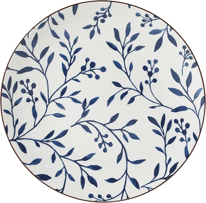 Gibson Home Palace Suite 16-Piece Dinnerware Set Blue Floral Stoneware Plates &amp Bowls Service for 4 Round Durable Everyday Dish Set