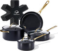 Chef Power Ceramic Cookware Sets 10Pcs Pots and Pans Set Non Stick Cookware Set with Stainless Steel Handle Dishwasher &amp Oven Safe Stone Black and Light Gold Handle