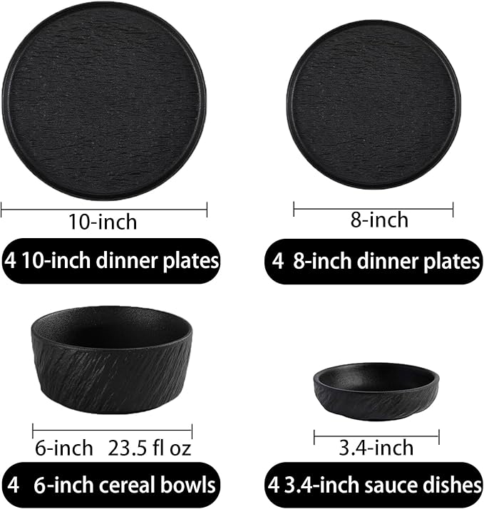 Matte Ceramic Dinnerware set for 4 16 Pieces Kitchen Plates and Bowls Set Porcelain Dish set for 4 Dishware Sets Stoneware Dinner Plates Sets Platos de Cocina Vajilla