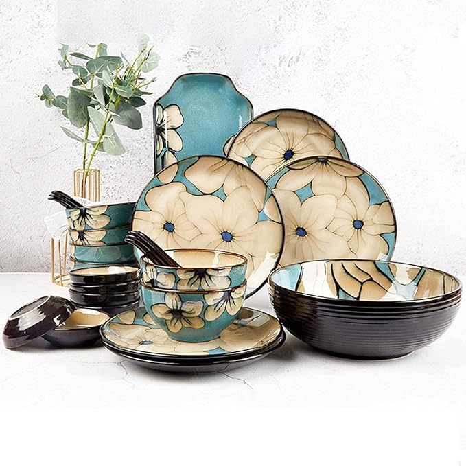 Elegant Dinnerware Set Dinner Plates Bowls Set Hand-Painted Dinnerware Set Rice Bowl Soup Bowl Dinner Plate Fish Plate Combination Ceramic Household Service For 228Piece