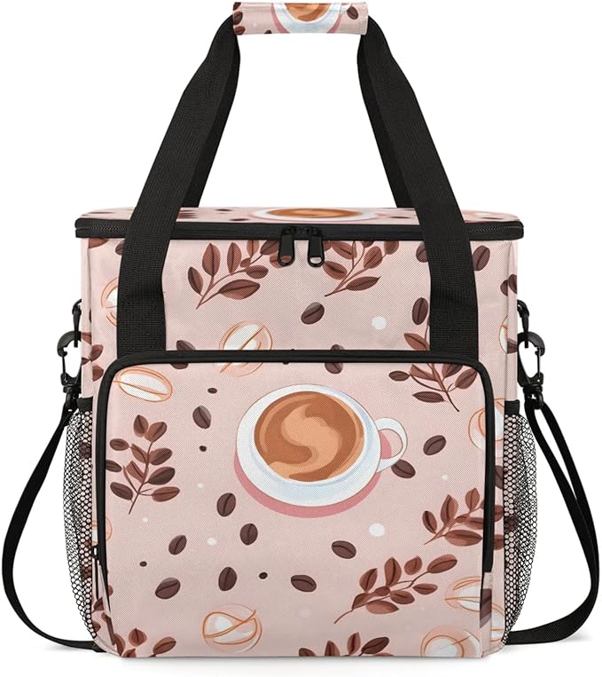 Coffee Beans Coffee Maker Travel Bag for Keurig K-Mini/K-Mini Plus Insulated Waterproof Tote with Pockets for K-Cup Portable Single-Serve Brewer Case