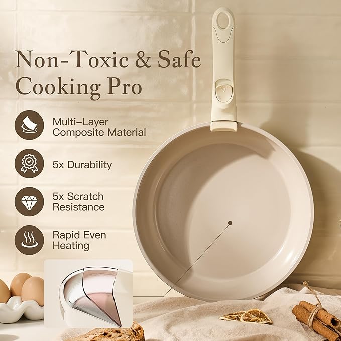 Redchef Truly Non Toxic Pots and Pans Set Non Stick Upgraded Ceramic Pan and Pot Set PFAS PTFE PFOA PFOS Free Kitchen Cookware Set with Detachable Handle RV Camping with Frying Pans Set
