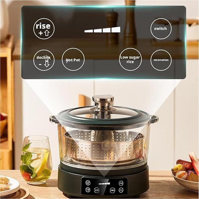 Low Sugar Rice Cooker 3L Low Carb Rice Cookers with Stainless Steel Filter Intelligent Automatic Lifting 4 Gear Firepower (Green)