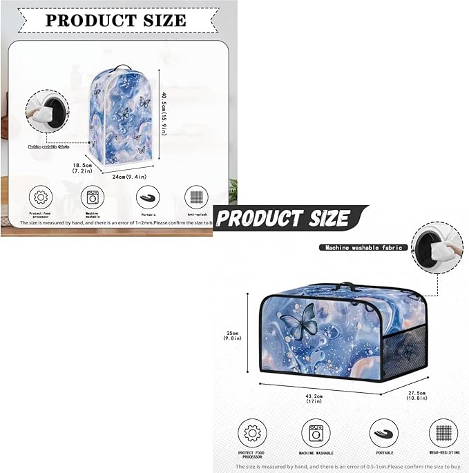Butterfly Blue Marble 4 Slice Toaster Dust Cover (12.4x10.63x8.27Inch )Slow Cooker and Blender Cover with Top Handle Crock Pot Keep Appliance Clean for Christmas Decor Set