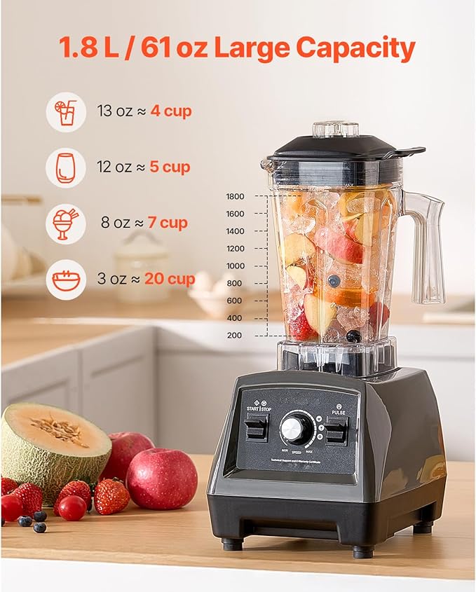 Happybuy 1400W Smoothie Blender - Your Kitchen's Ultimate Powerhouse! This professional - level blender packing a 1400W punch can quickly blend smoothies milkshakes and juices.