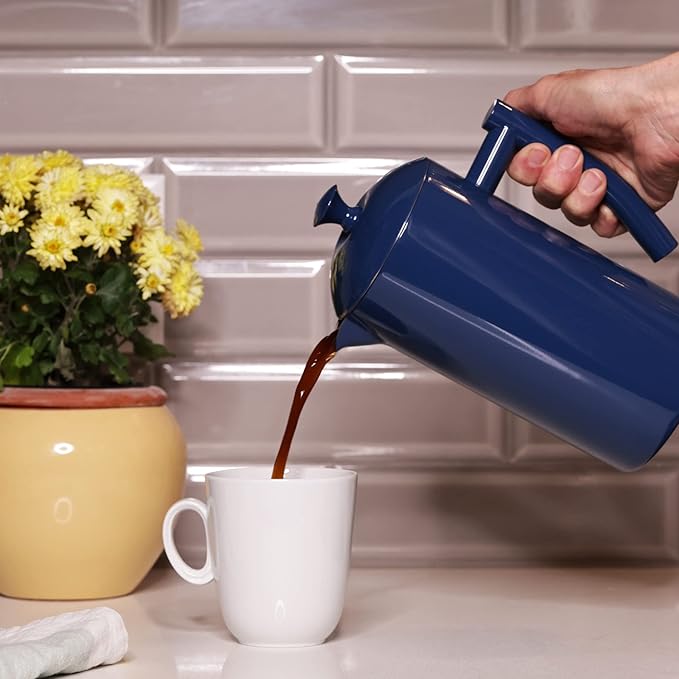 Frieling Double-Walled Stainless Steel French Press Coffee Maker Navy 34 fl oz.