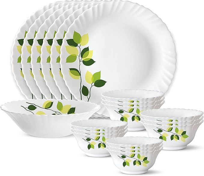 Borosil Gourmet Dinnerware Set For 6 19 Pieces White Dinner Plates and Bowls Sets Chip Resistant Tempered Opal Glass Stain Resistant Dishwasher &amp Microwave Safe Dinner Set For Gifting Serves